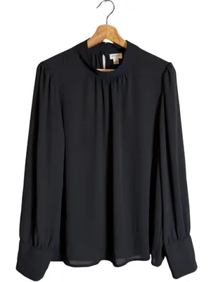 J. Crew Long-Sleeve Shirred Mockneck Top Blouse Women's XL Black Career Preppy thumbnail 4