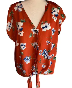 Sienna Sky Rust Orange Floral Tie-Front Blouse | Size L thumbnail 1