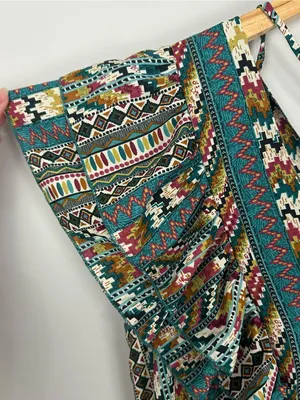 Boemo Ruffle Hem Mini Aztec Geometric Print Dress Flutter Sleeve Size Large NWT thumbnail 9