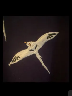 Navy Crew Neck Sweater with White Bird Motif Embroidered Vintage Coastal thumbnail 5