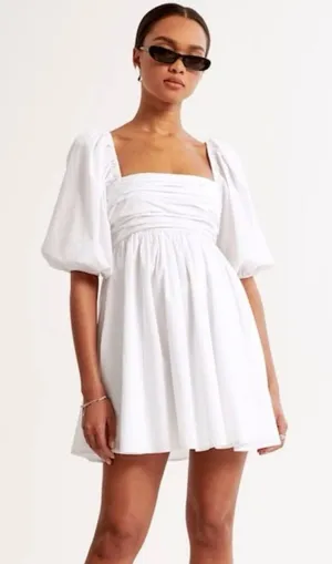 Abercrombie & Fitch Emerson Puff Sleeves Square Neck White Poplin Mini Dress XS thumbnail 1