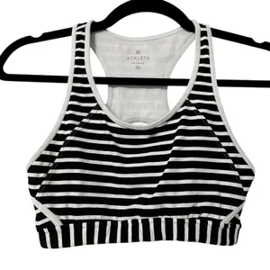 Athleta Black White Striped Wireless Sports Bra Womens XS Athletic Classic Gym thumbnail 1