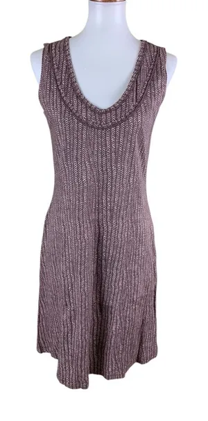 Fresh‎ Produce Brown White Chevron Print Sleeveless Knit Dress S Casual thumbnail 1
