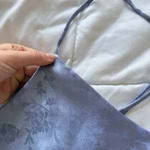 Victorias Secret Floral Satin Mini Dress Blue Strappy Back Side Slit V-Neck thumbnail 5