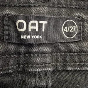 OAT New York Wide Leg Jeans Womens 4/27 Black High Rise Patch Pocket Raw Hem thumbnail 8