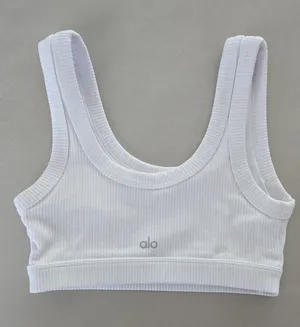 Alo Yoga White Ribbed Wellness Slort Bra Size S thumbnail 1