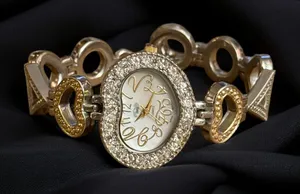 Vintage Sanis two tone heart shaped rhinestone watch thumbnail 1