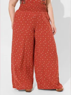 Torrid Pull-On Wide Leg Challis Smocked Waist High-Rise Pant Bossa Nova Geo 3X thumbnail 1