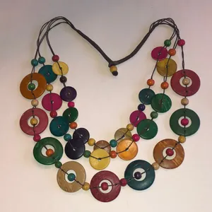 Multicolor Wooden Disc Layered Beaded Boho Necklace Green thumbnail 1