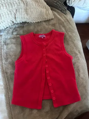 Edikted red “Basel front button up tank” sweater cardigan thumbnail 5