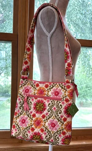NWT Vera Bradley Folkloric Hipster Crossbody Bag Quilted Floral Pink Orange thumbnail 1