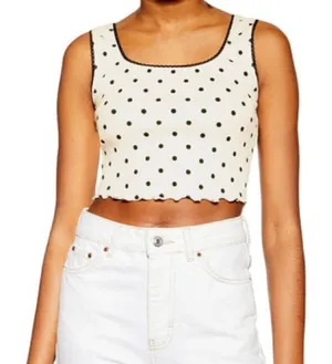 Topshop Polka Dot Picot Crop Top Cream Size 8 thumbnail 1