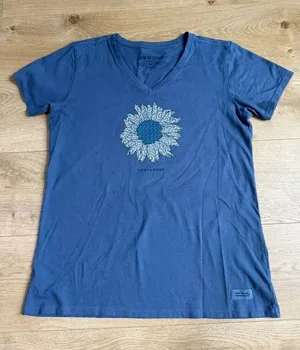 EUC Life is Good crusher tee classic fit v-neck t-shirt blue sunflower size M thumbnail 1