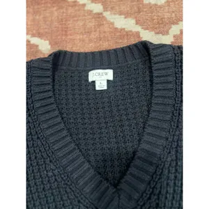 J.Crew Black Textured Knit Balloon Sleeve V-Neck Sweater L thumbnail 4