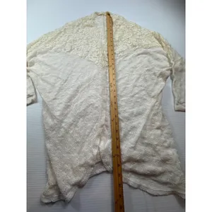 Painted Threads Cream Lace Yoke Open Front Cardigan Pointelle Knit Medium thumbnail 4