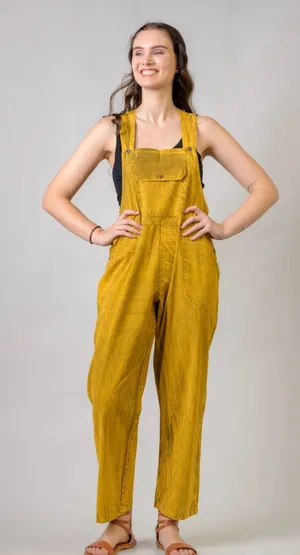 Rhea mustard yellow acid wash looking bohemian overalls size medium thumbnail 1