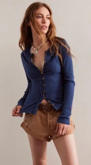Free People It's On Cardi Big Dipper‎ Ribbed Cardigan M thumbnail 1