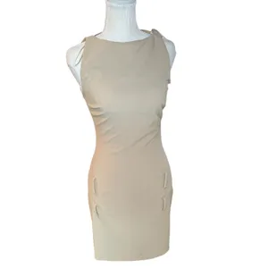 ZARA Women Beige Sleeveless Sheath Dress Boat Neck Belt Loop Detail Small NWT thumbnail 2