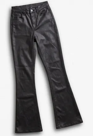 Edikted Black Coated Flare Jeans High‎ Waisted Bell Bottom Pants Juniors Small thumbnail 1