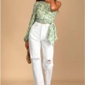 Lulu’s Grow Toward Love Green Floral Print Pleated One-Shoulder Top thumbnail 4