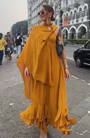 Zara dress maxi cape mustard yellow flowy kimono kaftan boho summer thumbnail 1