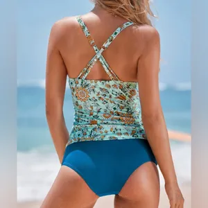 Cupshe Woman’s Teal Boho Floral Bikini with Adj. Straps and Elegant Design Sz L thumbnail 2