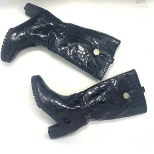 Stuart Weitzman Black Croc Leather Heeled Boots‎ Size US 6 thumbnail 1
