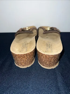 Brown Buckle Slide Sandals with Gold Accent thumbnail 3