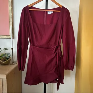 Princess Polly The Villa Long Sleeve Mini Dress Wrap Ruffle‎ Short Red Size 8 thumbnail 3