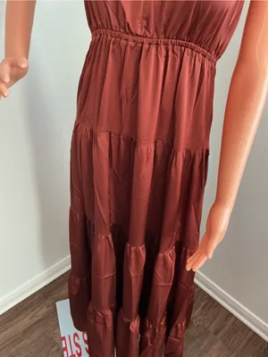 Love by Design Brown Satin Halter Tiered Maxi Dress XS NWT thumbnail 5