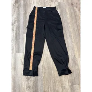 Aritzia Babaton Black Satin Cargo‎ Pants High Rise Adjustable Buckle Hem Size 4 thumbnail 7