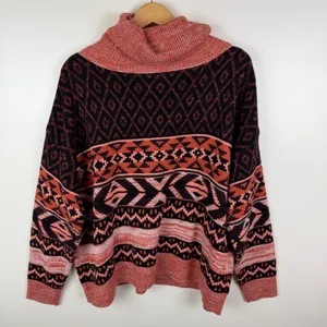 Wrangler Retro Southwestern Turtleneck Sweater Large Boho‎ Aztec Western Cozy thumbnail 4