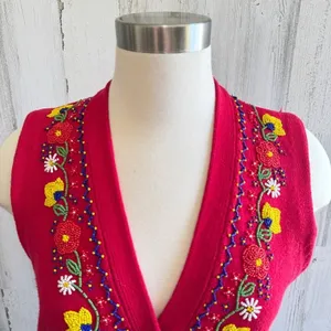 Vintage Floral Embroidered beaded Vest‎ small Unique Embellished Knit boho thumbnail 5