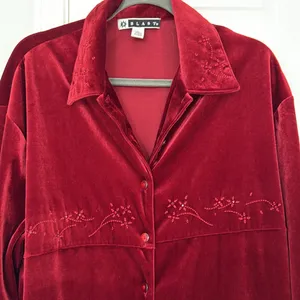 Vintage Y2K velvet beaded button down shirt Red Size XL thumbnail 3