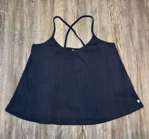 Roxy Womens Navy Blue Ribbed Crisscross Casual Cami Spaghetti Tank Top Small thumbnail 1