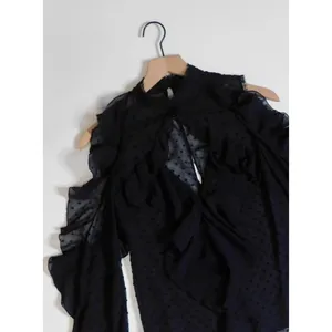 NICHOLAS Navy Blue Swiss Dot Cutout Cold Shoulder‎ Top Blouse Ruffle Size 0 thumbnail 3