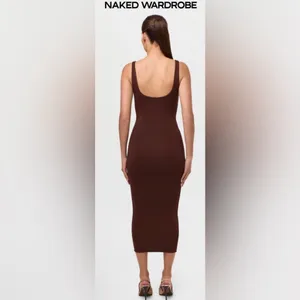 Naked Wardrobe Midi Sculpt Tank Dress Chocolate Brown New Plus Size 2X 2 NW thumbnail 2
