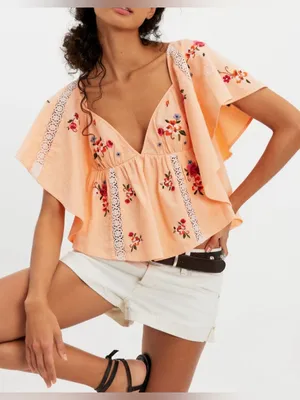 NWT Free People Make Me Yours Blouse - peach combo - Small thumbnail 4