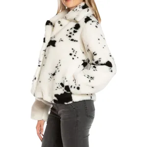 Juicy Couture Women’s Spotted Faux Fur Jacket White Black Cow Print Large Coat thumbnail 4