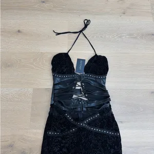 Outcast Jumpsuit Lace Cutout Halter Macy Size L Black thumbnail 2