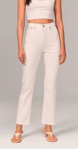 Abercrombie & Fitch Petite Ultra High Rise Ankle Straight Jeans Stretch Cream‎ thumbnail 1