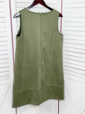 Loft Faux Suede V Neck Jumper Shift Mini Dress Olive Green 8 Tall Sleeveless thumbnail 9