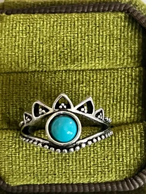 Bohemian Blue Turquoise Crown Design Stainless Steel Statement Ring Size 6 thumbnail 2