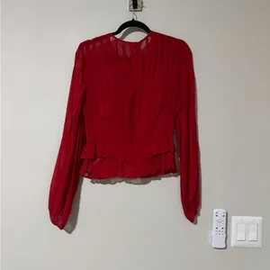 FARM Rio Pleated Peplum Red Blouse Size S Long Sleeve thumbnail 4