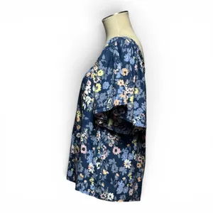 Gap Cotton Short Sleeve Square Neck Top Blue Floral Pink Yellow Medium thumbnail 3