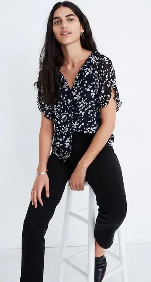 Madewell Memento ruffle-sleeve top in drifting petals thumbnail 1