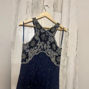 Navy Blue Beaded Embellished Maxi Dress Formal Evening Gown Size M thumbnail 10