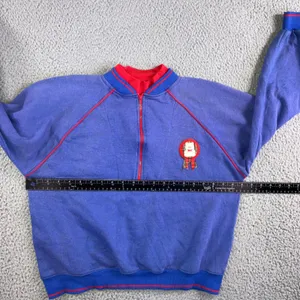 Vintage Nu Nu Sport Quarter Zip‎ Pullover Sweatshirt Teddy Bear Plaid Patch 90s thumbnail 6