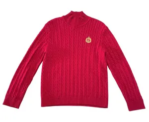 VTG Lauren Ralph Lauren Red Cable Knit Mock Neck Crest Sweater Womens XL Preppy thumbnail 1