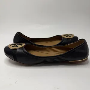Tory Burch Minnie Cap Toe Ballet Flats All Black Size 6.5 Casual Logo Medallion thumbnail 6